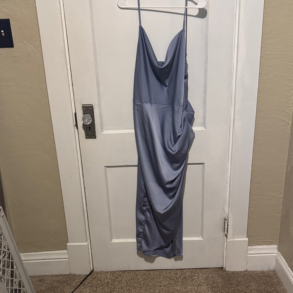 SHEIN Backless Satin Dress in Blue